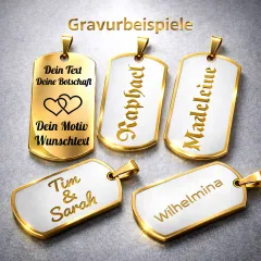 Edelstahl Anhänger Gold mit Wunschgravur inkl. goldfarbener 60 cm langen Kugelkette • Personalisierbar