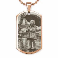 Edelstahl Anhänger Rosé mit Foto, Text & Motiv Gravur inkl. roséfarbener 60 cm langen Kugelkette • Personalisierbar