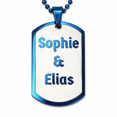 Edelstahl Anhänger Blau mit Wunschgravur inkl. silberfarbener 60 cm langen Kugelkette • Personalisierbar