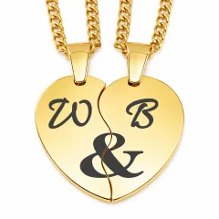 Partneranhänger in Herzform aus Edelstahl im Farbton Gold inklusive 60 cm Panzerkette • Personalisierbar