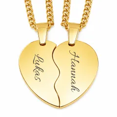 Partneranhänger in Herzform aus Edelstahl im Farbton Gold inklusive 60 cm Panzerkette • Personalisierbar