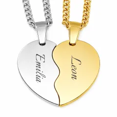 Partneranhänger in Herzform aus Edelstahl im Farbton Gold und Silber inklusive 60 cm Panzerkette • Personalisierbar