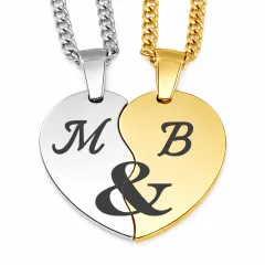 Partneranhänger in Herzform aus Edelstahl im Farbton Gold und Silber inklusive 60 cm Panzerkette • Personalisierbar