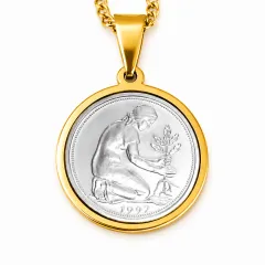 Münzanhänger Deutschland KULTURFRAU mit Panzerkette 2mm Farbton Gold » 50 Pfennig 1949 - 2001 personalisierbar