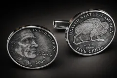 Manschettenknöpfe Silber 925er 5 cents Münze USA (Jefferson / Bison) vintage