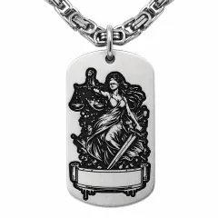 Anhänger Dog Tag aus Edelstahl mit Tiefengravur, Motiv Justitia, mit Wunschgravur