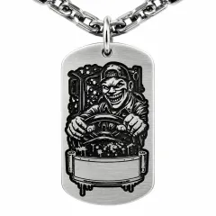 Anhänger Dog Tag aus Edelstahl mit Tiefengravur, Motiv Trucker, mit Wunschgravur