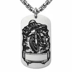 Anhänger Dog Tag aus Edelstahl mit Tiefengravur, Motiv Motocross-Fahrer, mit Wunschgravur