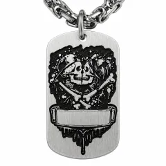Dog Tag Partneranhänger aus Edelstahl mit Tiefengravur, Motiv Totenköpfe, mit Wunschgravur