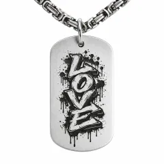 Anhänger Dog Tag aus Edelstahl mit Tiefengravur, Motiv LOVE Graffiti, Wunschgravur optional