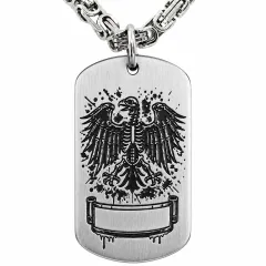 Anhänger Dog Tag aus Edelstahl mit Tiefengravur, Motiv skelettierter Bundesadler, mit Wunschgravur