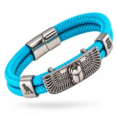 Segeltau-Armband mit SKARABÄUS Motiv 2 x Ø 6 mm mit Edelstahl Magnetverschluss und Hieroglyphen Wunschgravur