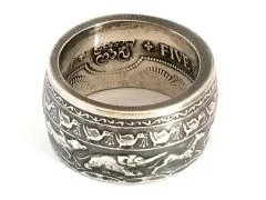 Münzring Sri Lanka 5 Rupees 1957 Silber 925er Buddhismus Größe 60 bis 74