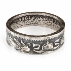 Edler Münzring gefertigt aus einer originalen 1 Mark Silbermünze des Deutschen Kaiserreichs, geprägt zwischen 1891 und 1916.