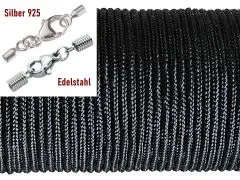 Paracordschnur Ø 2,0 mm Schwarz • Edelstahl oder Silber Verschluss