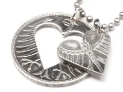 Partneranhänger mit Herz 5 DM Silberadler Deutschland Silber 625er • Ausführung Vintage