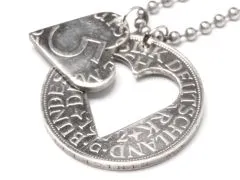 Partneranhänger mit Herz 5 DM Silberadler Deutschland Silber 625er • Ausführung Vintage