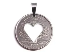 Anhänger mit Herz USA State Quarter 2001-2008 versilbert • Ausführung Vintage
