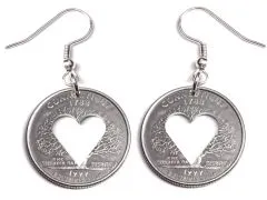 Ohrhänger mit Herz USA State Quarter 2001-2008 versilbert - Vintage