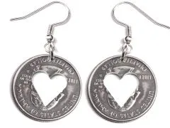 Ohrhänger mit Herz USA State Quarter 2001-2008 versilbert - Vintage