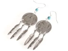 Ohrhänger mit original Münzen USA 5 cents Indianer/ Bison Buffalo Nickel mit Feder