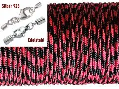 Paracordschnur Ø 2,0 mm Rot-Schwarz • Edelstahl oder Silber Verschluss