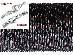Paracordschnur Ø 2,0 mm Schwarz-Rot-Weiß • Edelstahl oder Silber Verschluss
