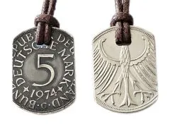 Anhänger Dog Tag aus Silber 625 mit Datum 5 DM Deutschland 1951 - 1974 • Inklusive Baumwollband