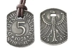 Anhänger Dog Tag aus Silber 625 mit Datum 5 DM Deutschland 1951 - 1974 • Inklusive Baumwollband