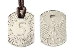 Anhänger Dog Tag aus Silber 625 mit Datum 5 DM Deutschland 1951 - 1974 • Inklusive Baumwollband