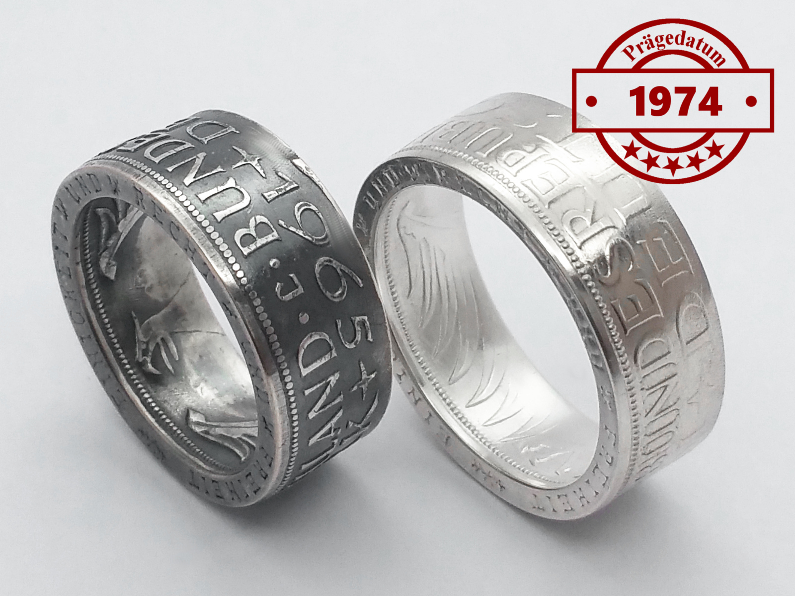 Münzring • 1974 • BRD 5 Mark mit Datum Heiermann Silberadler Silber 625er Ring 