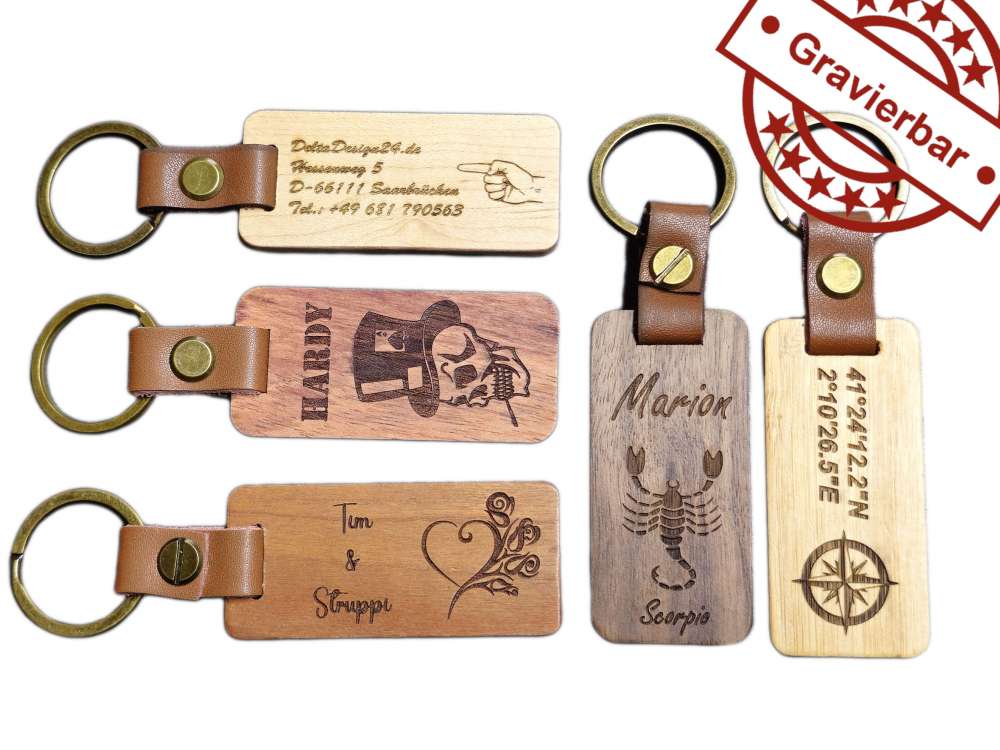 Natürliche Eleganz: Schlüsselanhänger aus Holz mit praktischem  Schlüsselring.