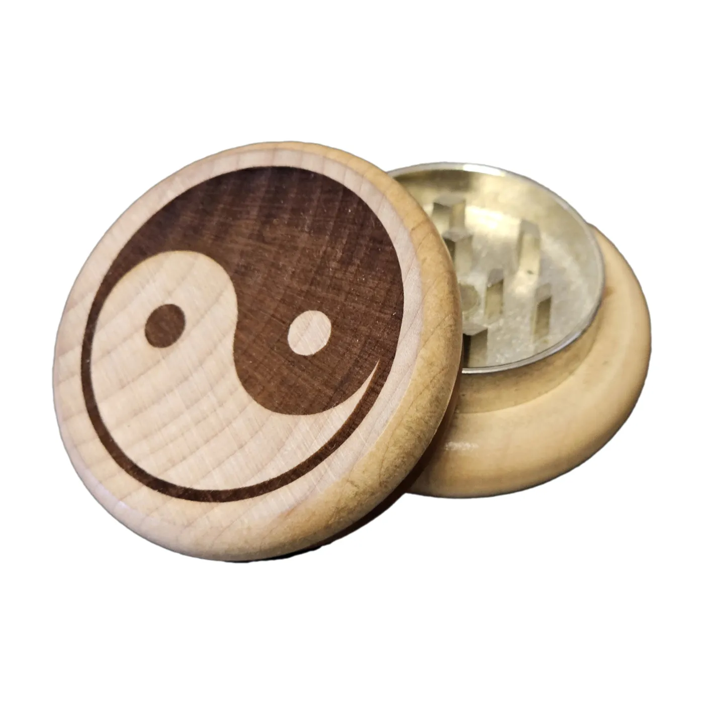 Holz Grinder, Kräutermühle, 2 Teile Ø 53 mm verschiedene Motive, inklusive Gravur