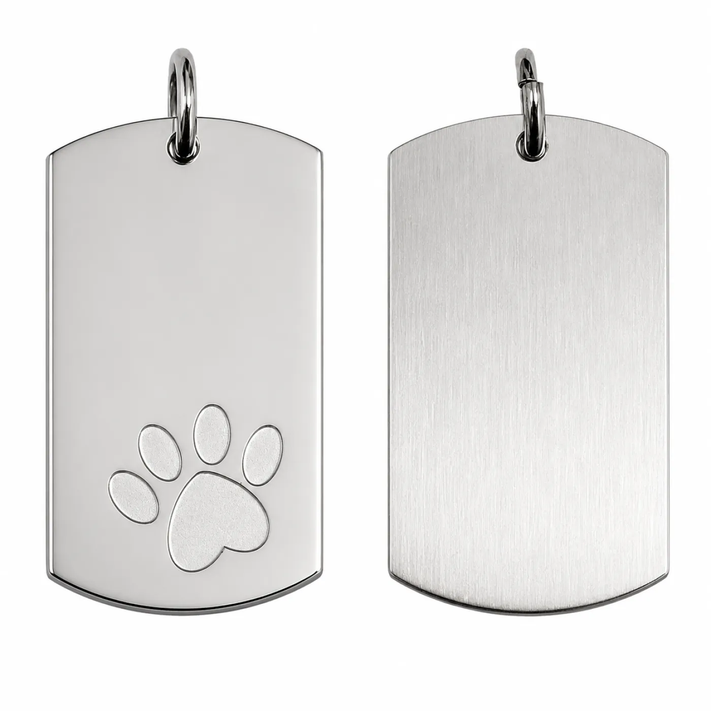 Anhänger Dog Tag Edelstahl Farbton Silber mit Pfote, inklusive Gravur