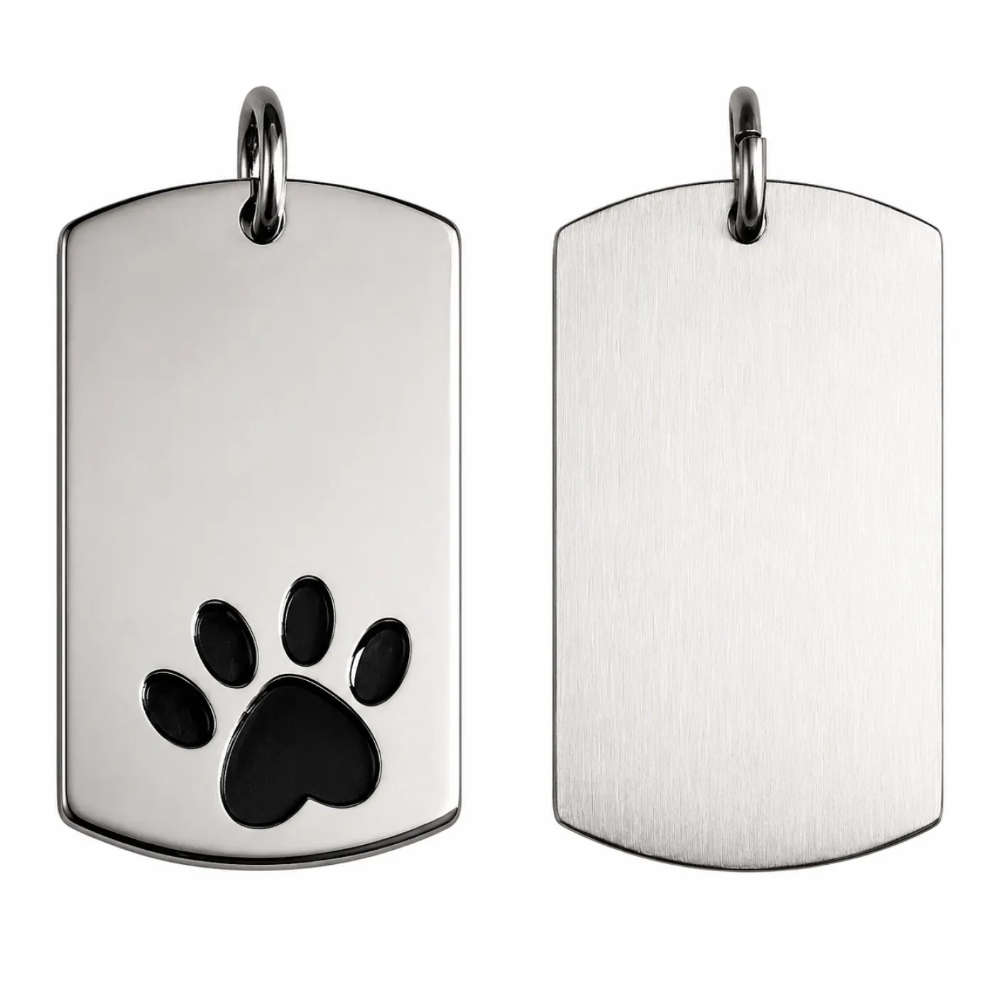 Anhänger Dog Tag Edelstahl Farbton Silber mit Pfote, inklusive Gravur