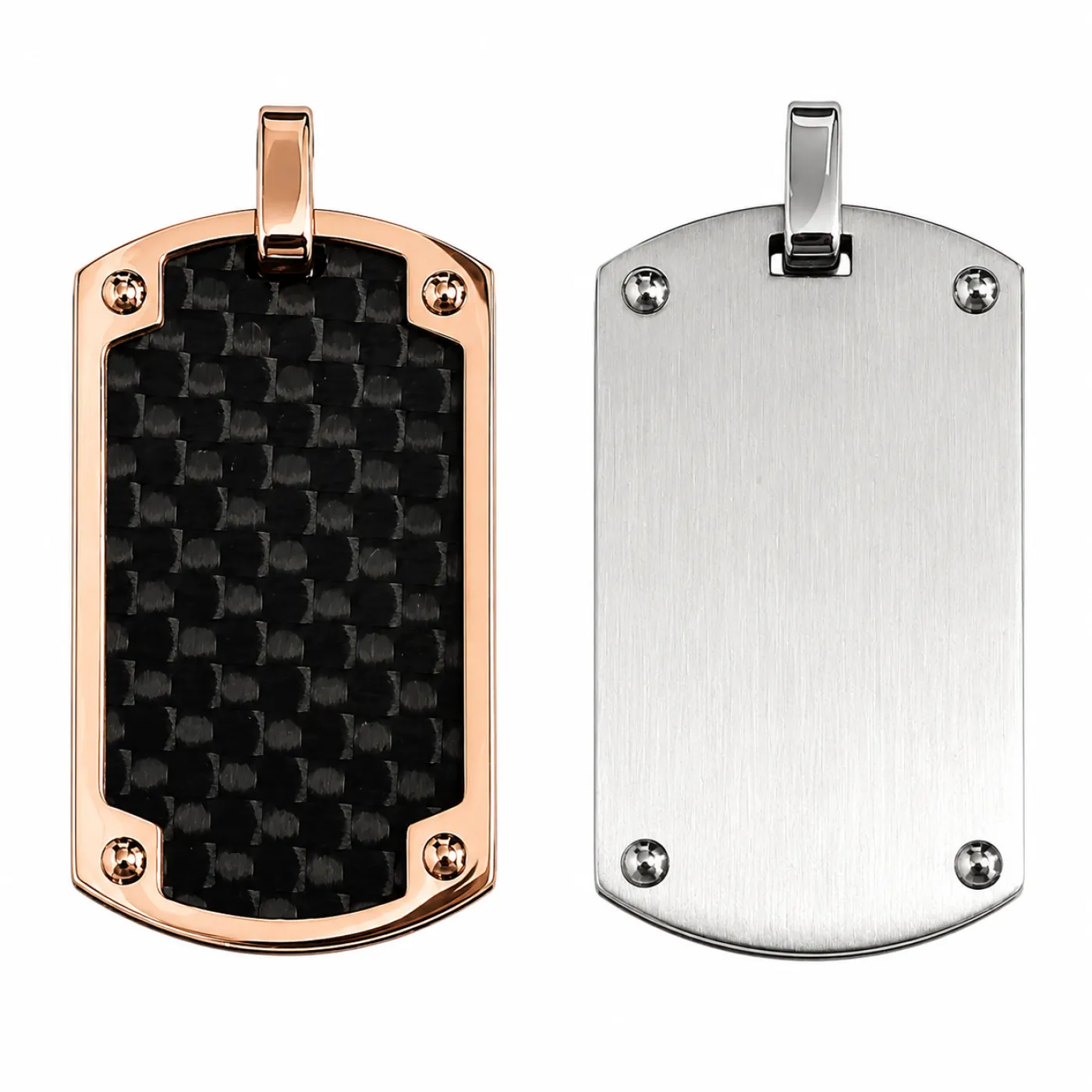 Anhänger Dog Tag Edelstahl Farbton Silber - Rosé mit Carbon Inlay, inklusive Gravur