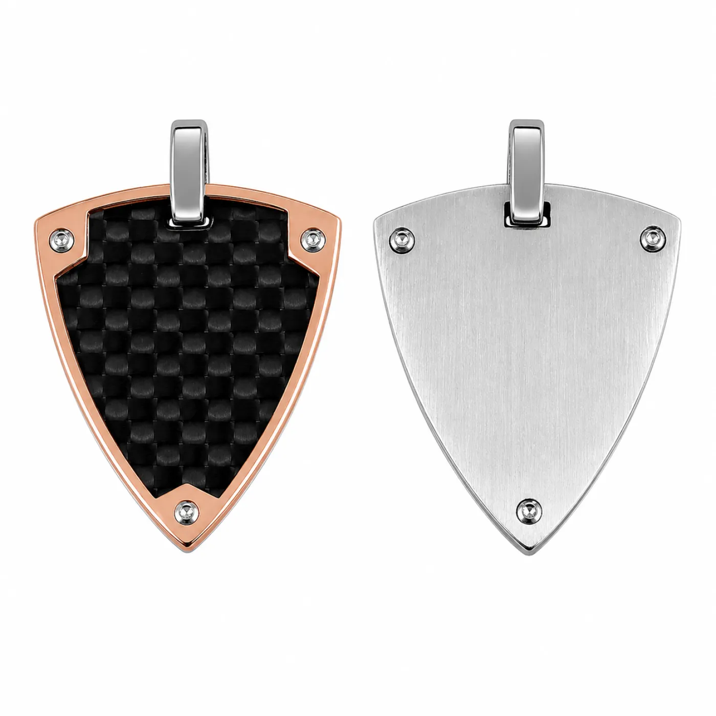 Anhänger Plektrum Edelstahl Farbton Silber - Rosé mit Carbon Inlay, inklusive Gravur