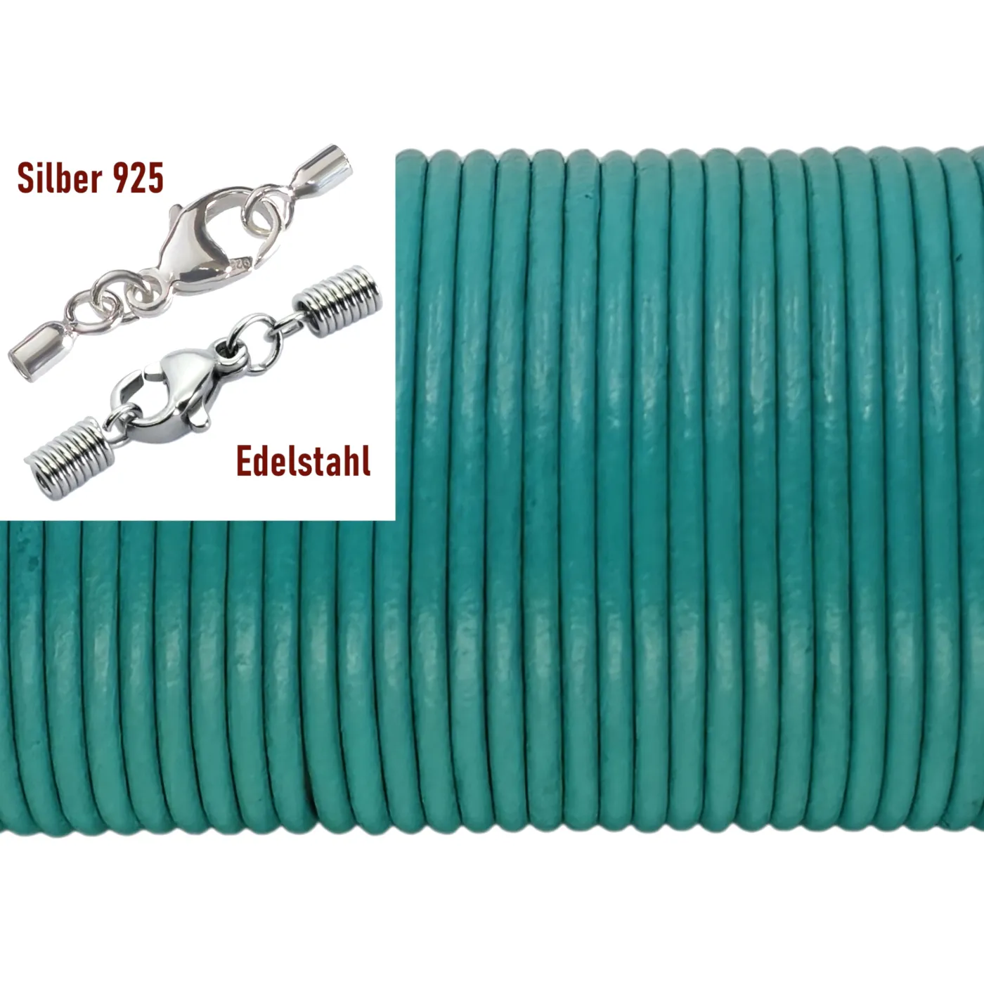Lederschnur rund Ø 2,0 mm, Farbton Alhambra mit Edelstahlverschluss oder 925er Silberverschluss