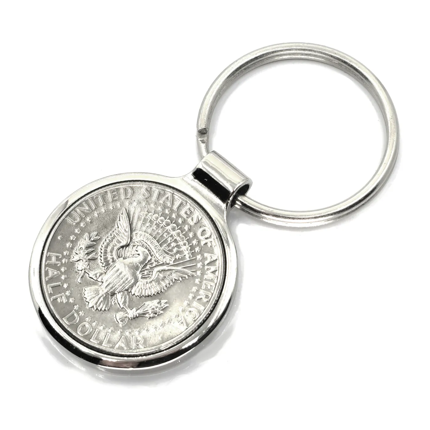 Metall-Schlüsselanhänger Kennedy Half Dollar Staatssiegel aus Cu-Ni, optional mit Gravur