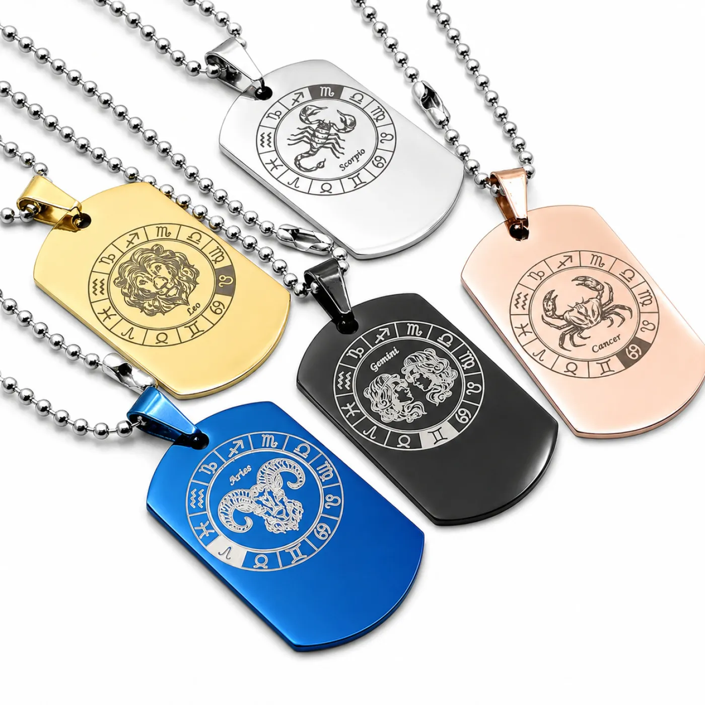 Anhänger Dog Tag Edelstahl mit Sternzeichen inkl. 60 cm Kugelkette, inklusive Gravur