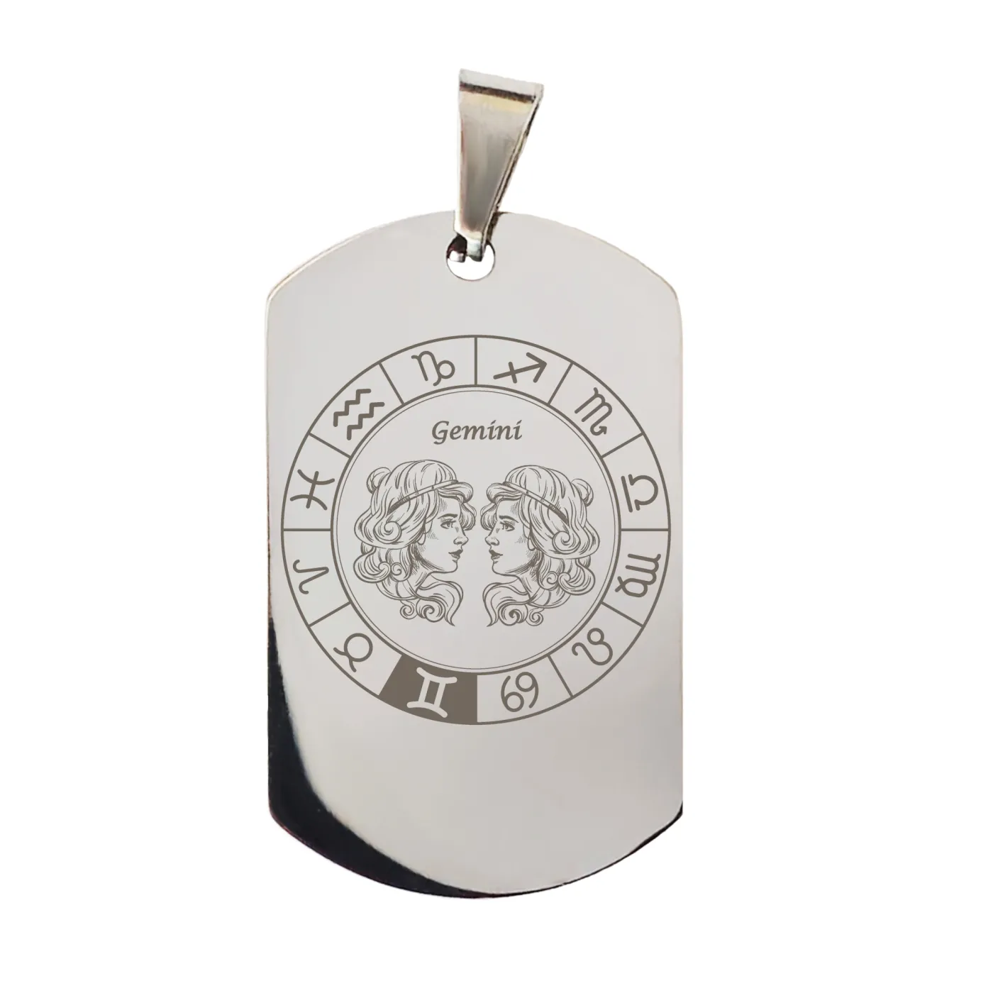 Anhänger Dog Tag Edelstahl mit Sternzeichen inkl. 60 cm Kugelkette » Personalisierbar – Ansicht 1
