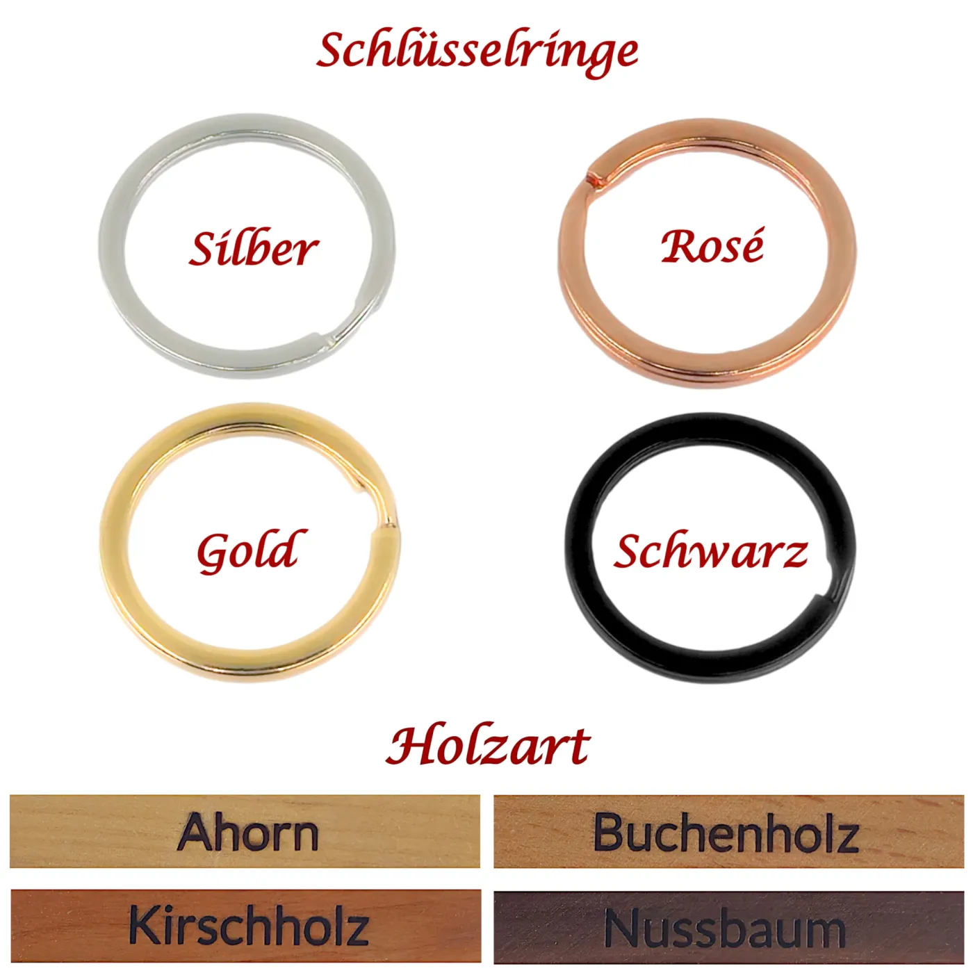 Holz-Schlüsselanhänger mit Edelstahl Schlüsselring » Personalisierbar – Ansicht 1