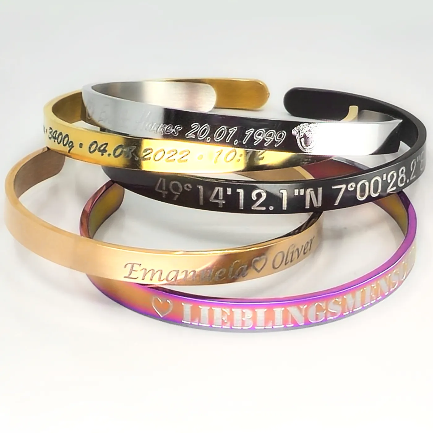 Edelstahl Armspangen 5 Farben, 6 + 9 mm » Personalisierbar – Ansicht 4