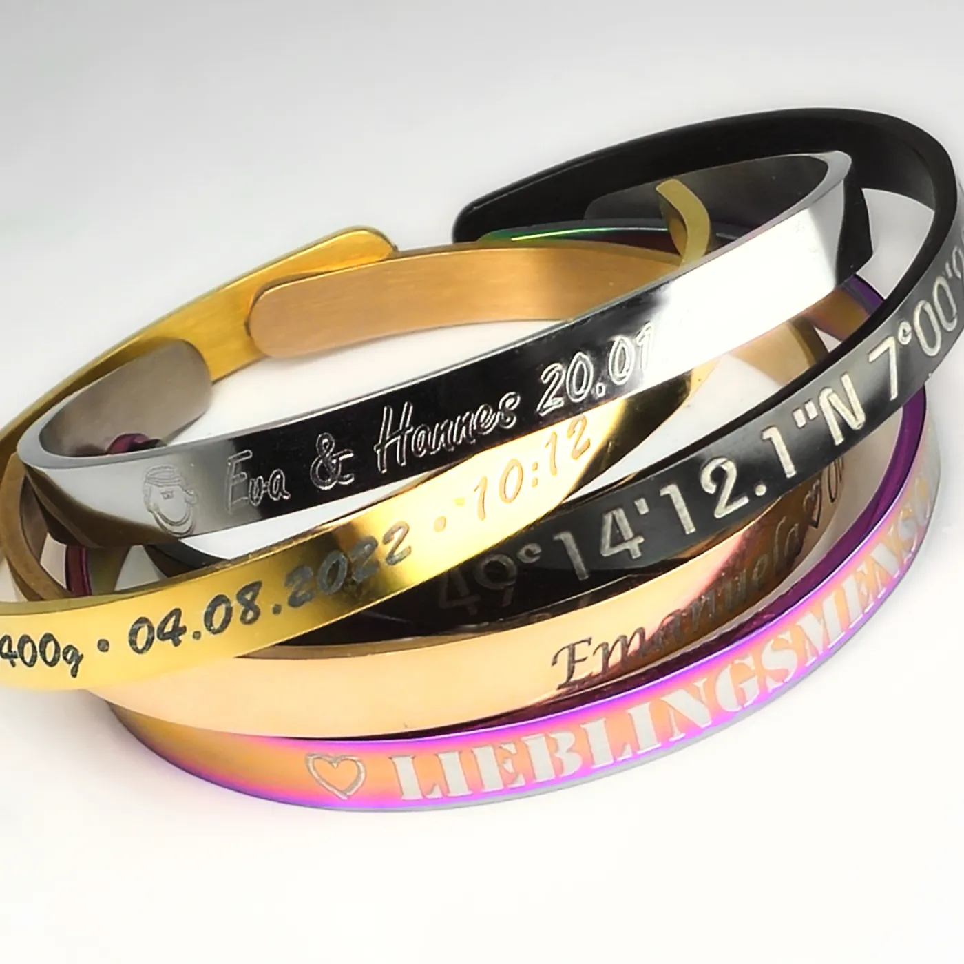 Edelstahl Armspangen 5 Farben, 6 + 9 mm » Personalisierbar – Ansicht 3