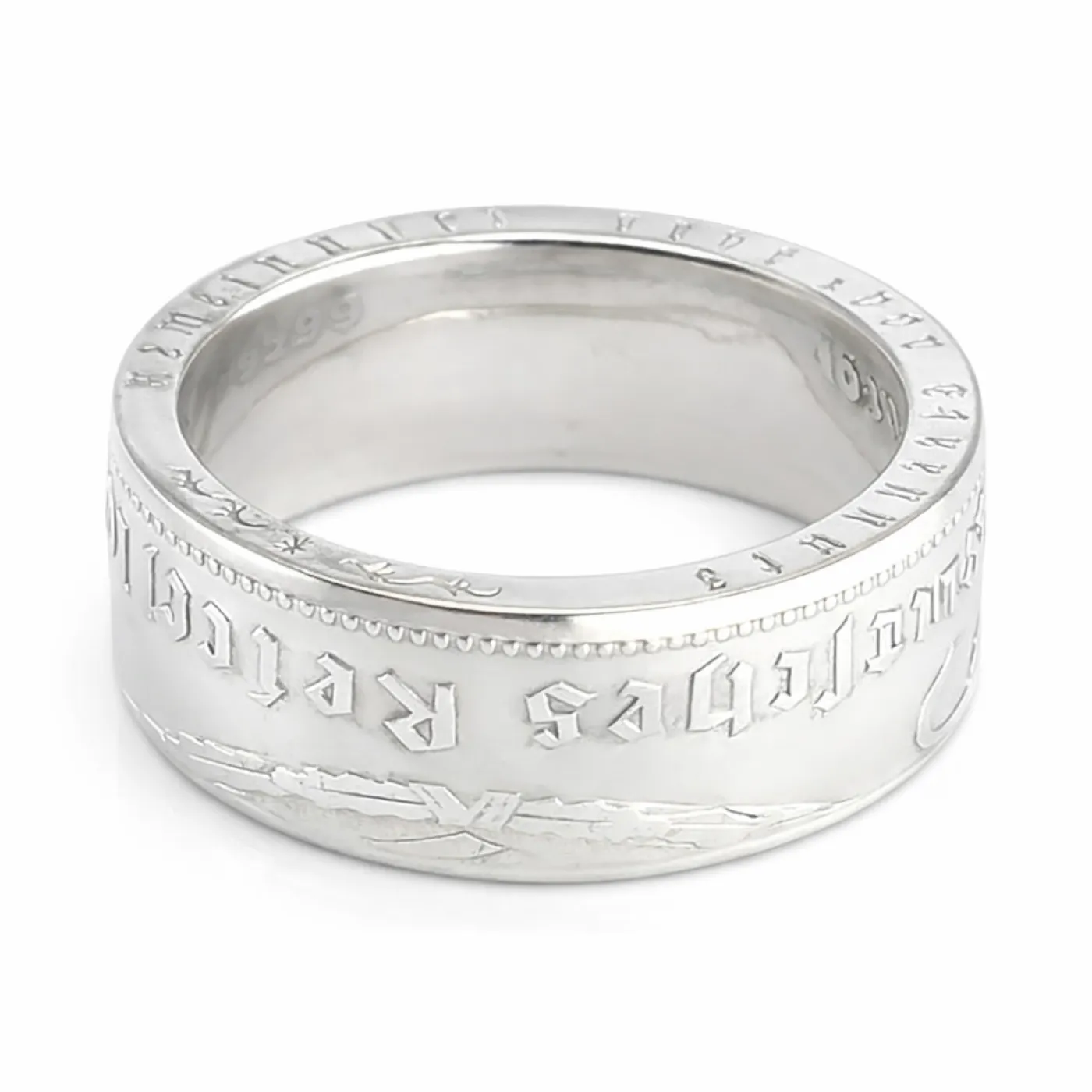 Münzring Deutsches Reich 5 Reichsmark Adler 1936-39 Silber 900er Größe 52 bis 72 - 24K teilvergoldet, Finish Silber