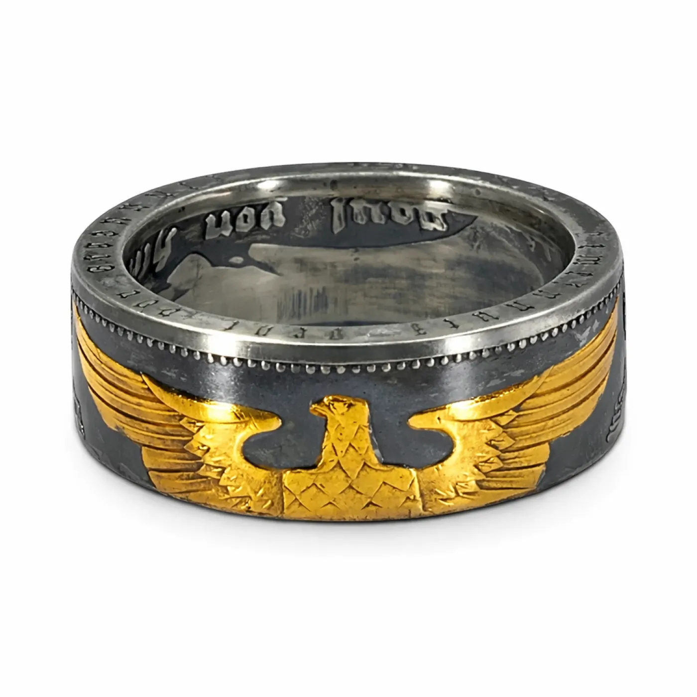 Münzring Deutsches Reich 5 Reichsmark Adler 1936-39 Silber 900er Größe 52 bis 72 - 24K teilvergoldet • Finish Vintage – Ansicht 2