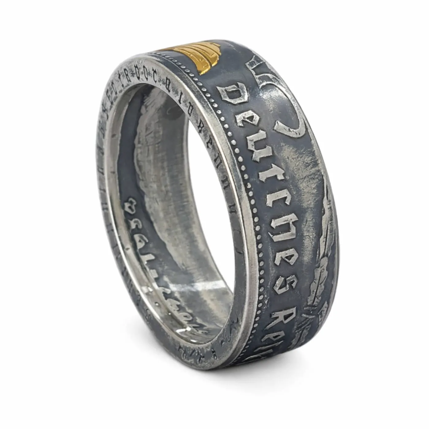 Münzring Deutsches Reich 5 Reichsmark Adler 1936-39 Silber 900er Größe 52 bis 72 - 24K teilvergoldet • Finish Vintage – Ansicht 1
