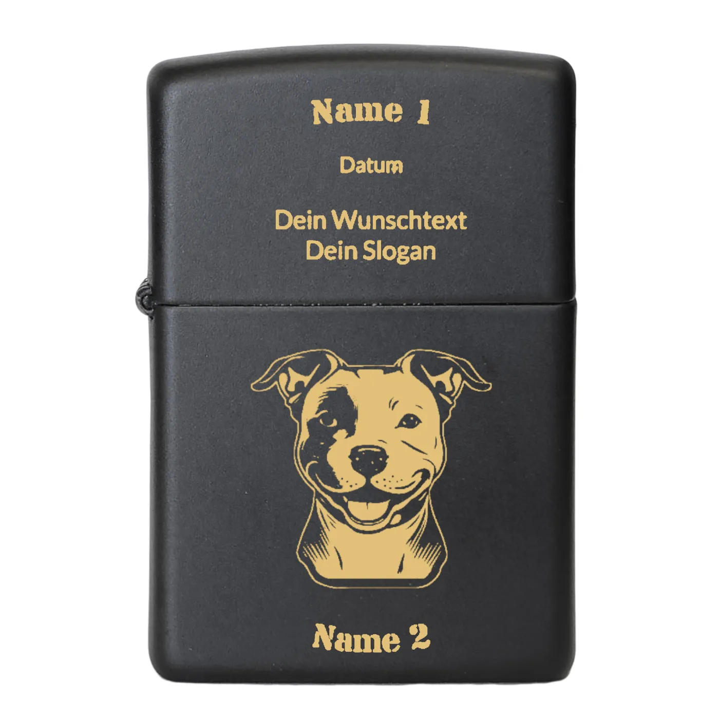 Benzinfeuerzeug HUNDERASSEN, Zippo Farbton Schwarz matt, optional mit Gravur