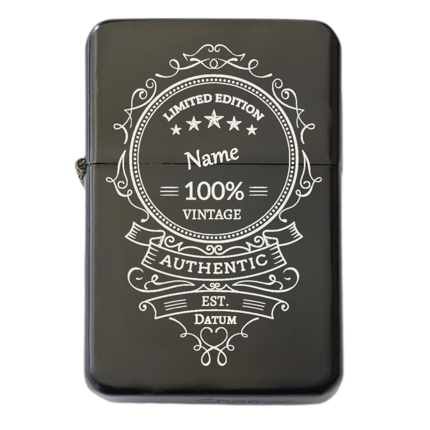 Benzinfeuerzeug 100% AUTHENTIC, Farbton Schwarz, inklusive Gravur