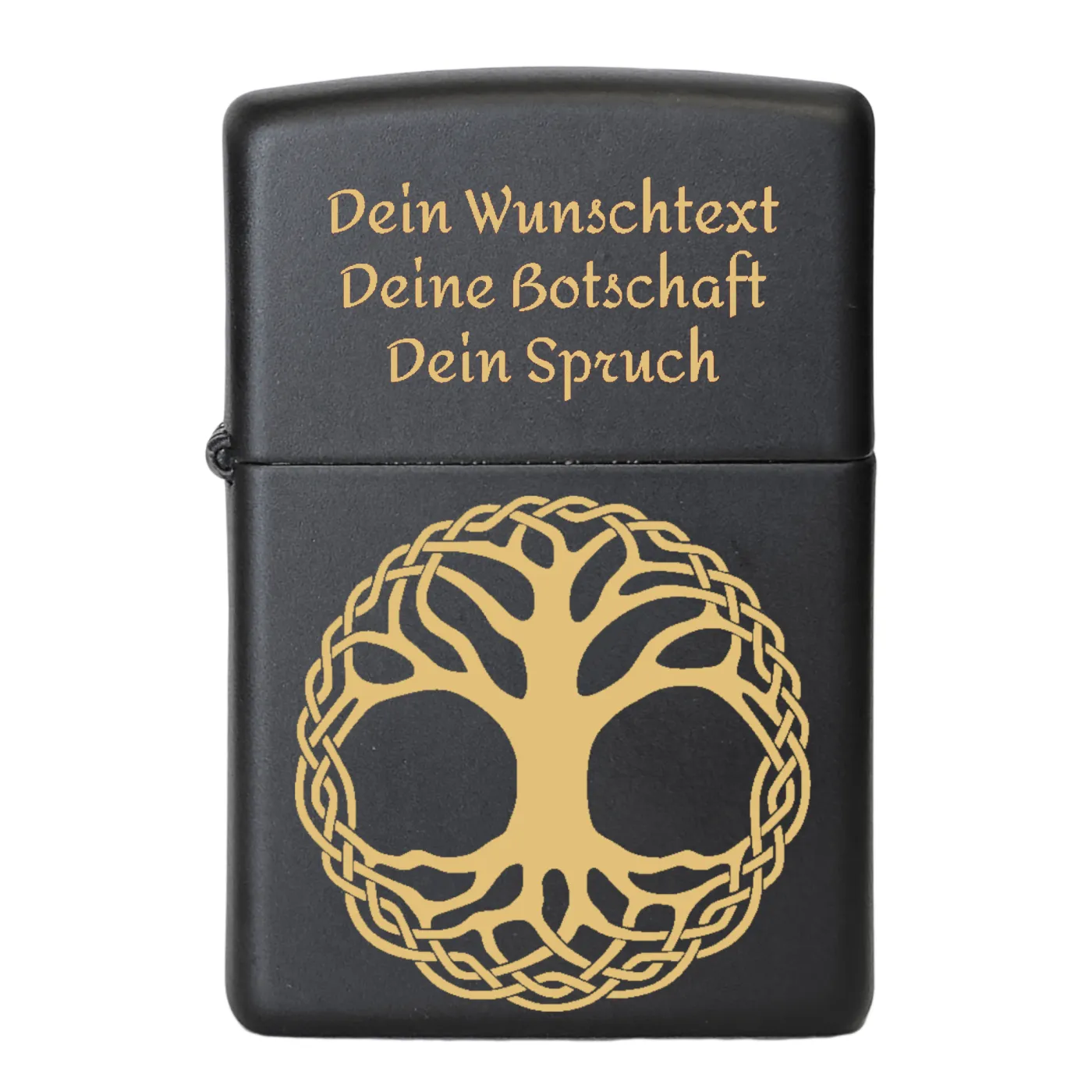 Benzinfeuerzeug BAUM DES LEBENS, Zippo Farbton Schwarz matt, optional mit Gravur